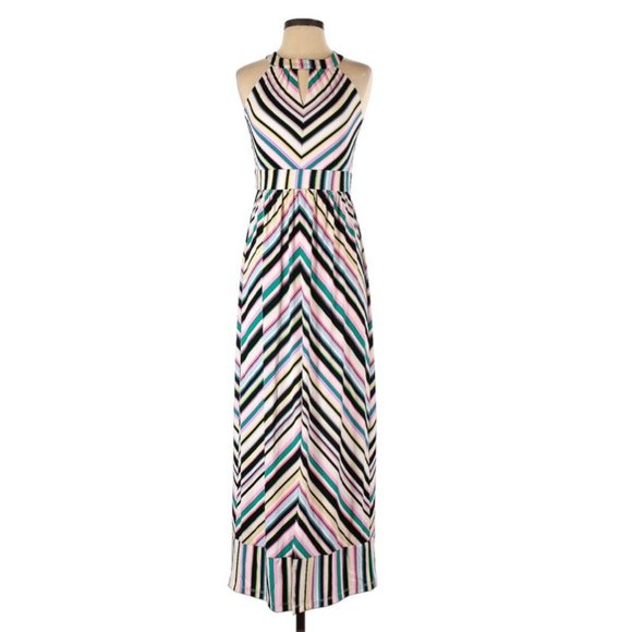 Roz & Ali Dresses & Skirts - Roz & Ali Keyhole striped Maxi dress Split  XS New with Tags
